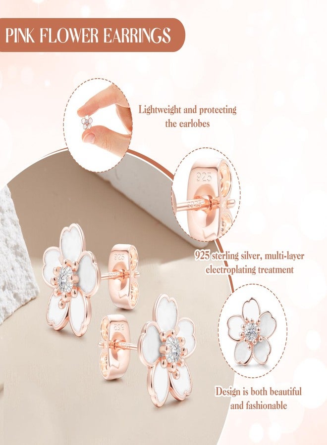 LYCBTC Pink Flower Earring for Women, Cute Plumeria Flower Earrings for Women, Cherry Blossom Daisy Rose Stud Earrings for Women 925 Sterling Silver - Image 3